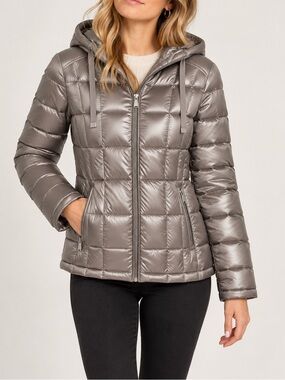 Calvin Klein Women's Packable Puffer Coat Puffy Jacket  Silver Gold Hooded Med